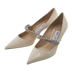Giày Cao Gót Nữ Jimmy Choo Bing Linen 65 Crystal Strap Patent Leather Pumps BINGPUMP65PAT Màu Kem Size 36