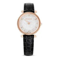 Đồng Hồ Nữ Swarovski Crystalline Wonder Watch Swiss Made, Leather Strap, Black, Rose Gold Tone Finish 5653359 Màu Đen