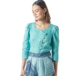 Áo Sơ Mi Nữ F2 Fashion & Freedom Linen Smart Casual AK440-X-S-0221 Màu Xanh Ngọc Size S