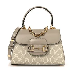 Túi Đeo Chéo Nữ Gucci GG Supreme Monogram Azalea Calfskin Mini Horsebit 1955 Top Handle Flap Bag Beige Mystic White Oatmeal Màu Be