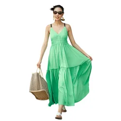 Đầm Nữ F2 Fashion & Freedom Women's De Soleil Green Silk Dress DT-D707-XL-S-0523 Màu Xanh Green Size S