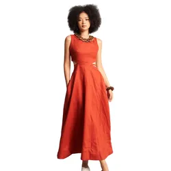 Đầm Nữ F2 Fashion & Freedom Women's Linen Dress In Orange Brown Free Color D735-CN-S-0623 Màu Cam Nâu Size S