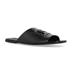 Dép Dolce & Gabbana D&G In Black Leather With A Crocodile Skin Effect A80272 AC606 80999 Màu Đen Size 40