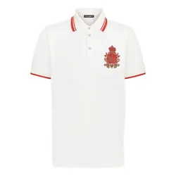 Áo Polo Nam Dolce & Gabbana D&G White Embroidered Crown G8OS1Z FU7EN W0111 Màu Trắng Size 46