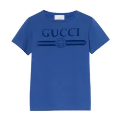 Áo Phông Gucci In Blue Kids Cotton With Print 547559 XJHO5 4118 Tshirt Màu Xanh Blue Size 12Y