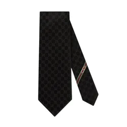 Cà Vạt Nam Gucci Silk Tie with GG Pattern In Black 456520 4B002 1000 Màu Đen