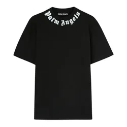 Áo Phông Nam Palm Angels Neck Logo Tee In Black PMAA001F24JER0071003 Tshirt Màu Đen Size S