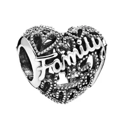 Hạt Vòng Charm Pandora Family Heart Charm 798571C00 Màu Bạc