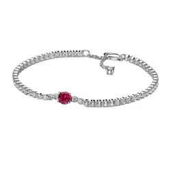 Vòng Đeo Tay Nữ Pandora Red Sparkling Round Pavé Tennis Bracelet 592403C0 Màu Bạc Đỏ Size 18