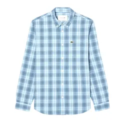 Áo Sơ Mi Dài Tay Nam Lacoste Men's Slim Fit Stretch Plaid Shirt CH3745 - CI0 Màu Xanh Nhạt Size 38