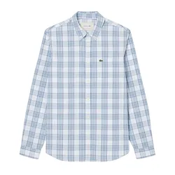 Áo Sơ Mi Dài Tay Nam Lacoste Men's Slim Fit Stretch Plaid Shirt CH3745 - CGI Màu Xanh Nhạt Size 38