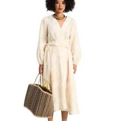 Váy Suông Nữ F2 Fashion & Freedom Women's Linen Dress In Cream With Free Flow Color Pattern D739-KHT-S-0723 Màu Kem Size S