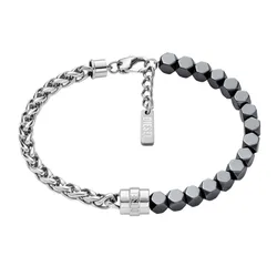 Vòng Đeo Tay Diesel Stainless Steel And Hematite Beaded Bracelet DX1647931 Màu Bạc Đen