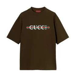 Áo Phông Nam Gucci Web T-Shirt 798115 XJHDG 2240  Màu Nâu Size XS