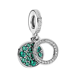 Hạt Vòng Charm Nữ Pandora Sparkling Green Disc Double Dangle 799186C02 Màu Bạc Xanh