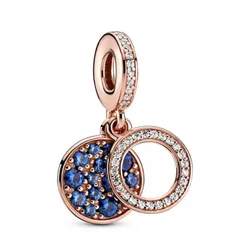 Hạt Vòng Charm Nữ Pandora Rose 789186C01 Sparkling Blue Disc Màu Xanh/ Vàng Hồng