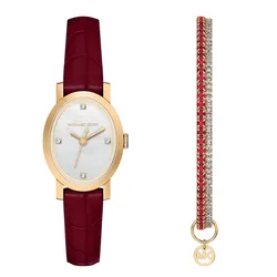 Set Đồng Hồ Nữ Michael Kors MK Women's Maude 21mm Watch And Bracelet Set MK7570SET Màu Đỏ Trắng