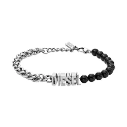 Vòng Đeo Tay Nam Diesel Black Agate Beaded Chain Bracelet DX1541040 Màu Bạc Đen