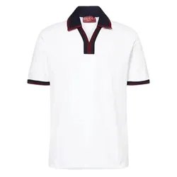 Áo Polo Nam Gucci Contrast Collar Logo Embroidered Cotton Pique Shirt Màu Trắng Size XS