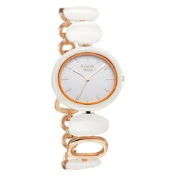 Đồng Hồ Nữ Titan Raga Ceramics Quartz Analog White Dial Metal & Ceramic Strap Watch For Women 95146KD05 Màu Trắng