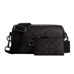 Túi Đeo Chéo Nam Coach Axel Crossbody In Signature Canvas CV762 Màu Đen Xám (Kèm Ví Nhỏ)
