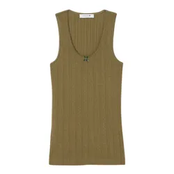 Áo Ba Lỗ Nữ Lacoste Women's Slim Fit Pointelle Knit Cotton Tank Top TF5279-51 E9F Màu Xanh Khaki Size 40
