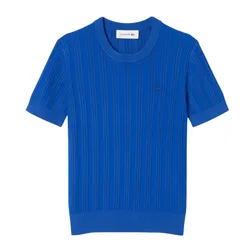 Áo Len Nữ Lacoste Women's Short Sleeve Rib Knit Sweater AF7961 51 C4X Màu Xanh Lam Size 34