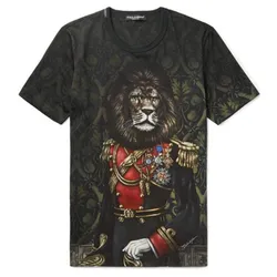 Áo Thun Nam Dolce & Gabbana D&G Lion Printed Cotton Jersey T-Shirt Phối Màu Size 46