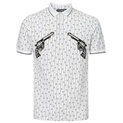 Áo Polo Nam Dolce & Gabbana D&G White Embroidered Allover Print Pique Shirt Màu Trắng Họa Tiết Size 46