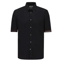Áo Sơ Mi Nam Alexander Mcqueen Black Logo Strimmed 685496 QRN44 1000 Màu Đen Size 15