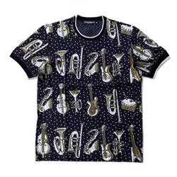 Áo Thun Nam Dolce & Gabbana D&G Musical Instrument Print T-Shirt Màu Xanh Navy Size 44