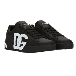 Giày Thể Thao Nam Dolce & Gabbana D&G Calfskin Nappa Portofino With DG Logo Print Black Màu Đen Size 39