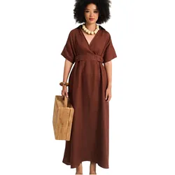 Váy Xòe Nữ F2 Fashion & Freedom Women's Brown Linen Dress Free Color D742-N-S-0723 Màu Nâu Size S