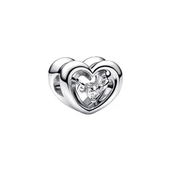 Hạt Vòng Charm Pandora Radiant Heart & Floating Stone Charm Sterling Silver Màu Bạc