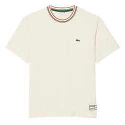 Áo Thun Nam Lacoste French Made Stripe Neck T-Shirt Classic TH5455 10 XFJ Màu Trắng Kem Size 4