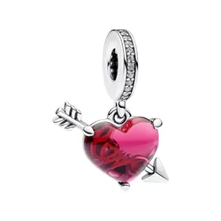 Hạt Vòng Charm Nữ Pandora Red Heart & Arrow Murano Glass Dangle Sterling Silver 793085C01 Màu Bạc Hồng