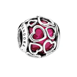 Hạt Vòng Charm Nữ Pandora Sterling Silver Encased In Love Charm With Faceted Cerise Crystal 792036NCC Màu Hồng Bạc