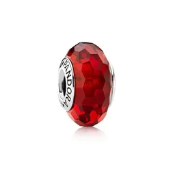 Hạt Vòng Charm Pandora Murano Faceted Red Glass Charm 791066 Màu Đỏ Bạc