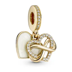 Hạt Vòng Charm Pandora Sparkling Infinity Heart Dangle Charm 759516C01 Màu Vàng Gold