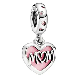 Hạt Vòng Charm Pandora Mum Script Heart Dangle 798887C01 Màu Bạc/Hồng