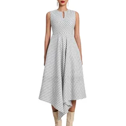 Váy Xòe Nữ F2 Fashion & Freedom Golden Girl White Plaid Linen Dress D769-TCR-S-0923 Màu Trắng Size S