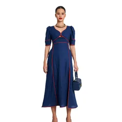Váy Liền Nữ F2 Fashion & Freedom Linen Golden Girl D763-XD-S-0923 Màu Xanh Đậm Size S