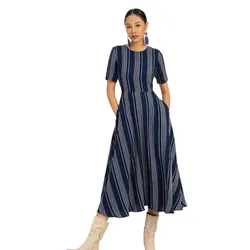 Váy Xòe Nữ F2 Fashion & Freedom Linen The Art Of Styling D760-XSX-S-0923 Màu Xanh Sọc Xám Size S