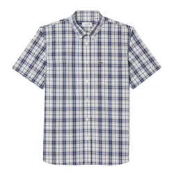Áo Sơ Mi Cộc Tay Nam Lacoste Regular Fit Short Sleeved Shirt CH8343 - 6IE Màu Xanh/Trắng Size 39