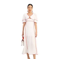 Váy Suông Nữ F2 Fashion & Freedom Women's White Linen Dress The Art Of Styling D763-T-S-0923 Màu Trắng Đỏ Size S