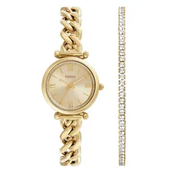 Set Đồng Hồ Và Vòng Đeo Tay Nữ Fossil Carlie ES5387SET 28mm Màu Vàng