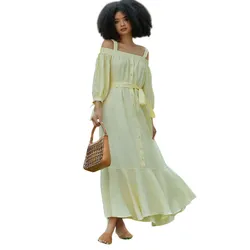 Váy Xòe Nữ F2 Fashion & Freedom Into The Wood Yellow Linen Dress D420-V-S-0524 Màu Vàng Size S