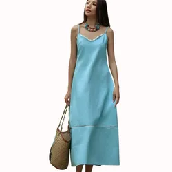 Váy Liền Nữ F2 Fashion & Freedom Into The Wood Blue Linen Dress D802-GREEN-S-0524 Màu Xanh Blue Size S