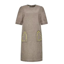 Váy Liền Nữ F2 Fashion & Freedom Brown Linen Dress With 2 Pockets D822-NAU-S-0724 Màu Nâu Size S