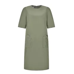 Váy Liền Nữ F2 Fashion & Freedom Moss Green Linen Dress With 2 Pockets D822-REU-S-0724 Màu Xanh Rêu Size S
